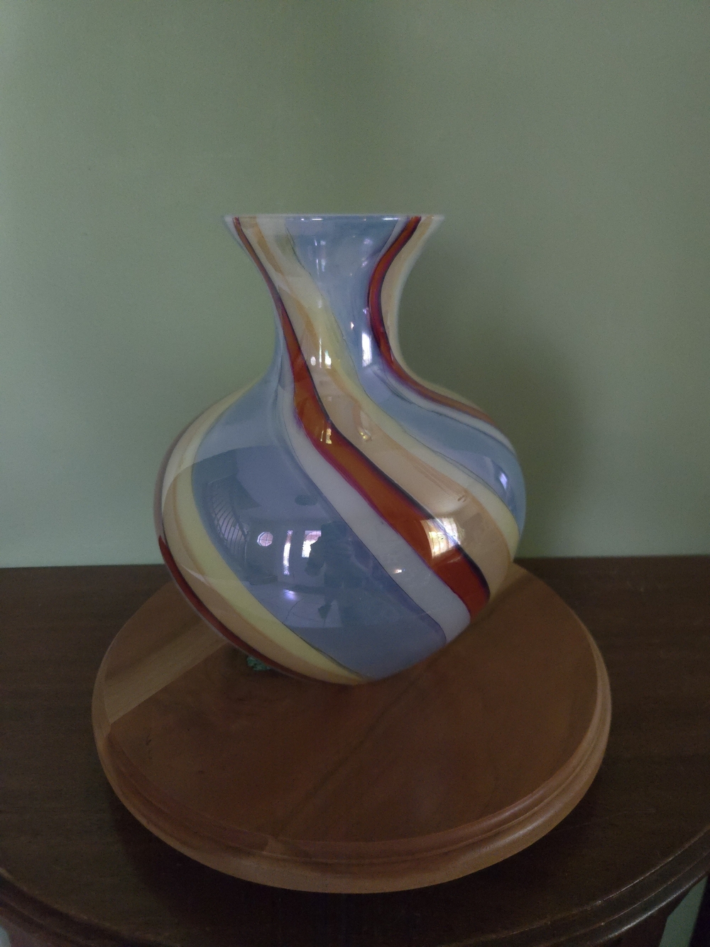 Vintage Murano Style Rainbow Swirl Art Glass Vase Made In Italy 10"